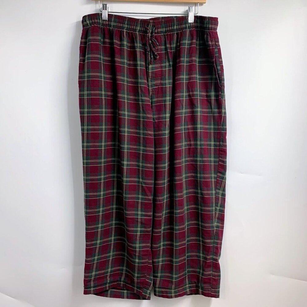 Lands End Men's Cotton Plaid‎ Elastic Waist Cropped Pajama Pants SIze L